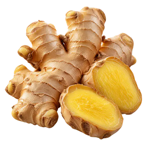 Raíz de jengibre (Zingiber officinale) entera y cortada, componente de Procard Max